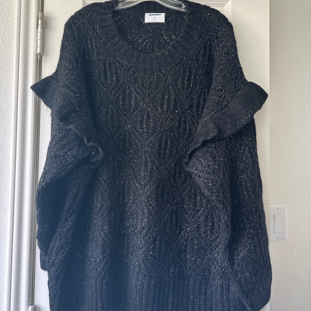 ✨NEW✨ Old Navy Women's Blue Crew Neck Sweater with Open Weave and Ruffle Detail - Picture 9 of 9